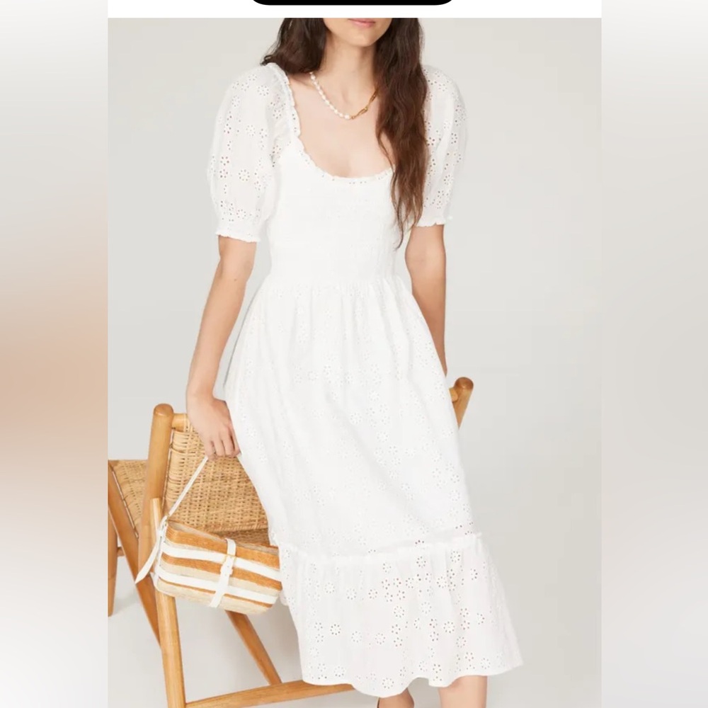 Hill House White Eyelet Midi Dress